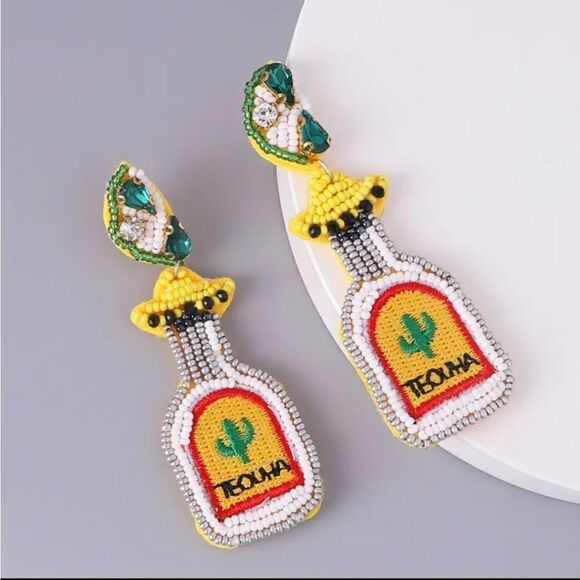 #ck2 TEQULIA SUNRISE RICEBEAD RHINESTONE CINCO DE MAYO EARRINGS - Picture 5 of 7